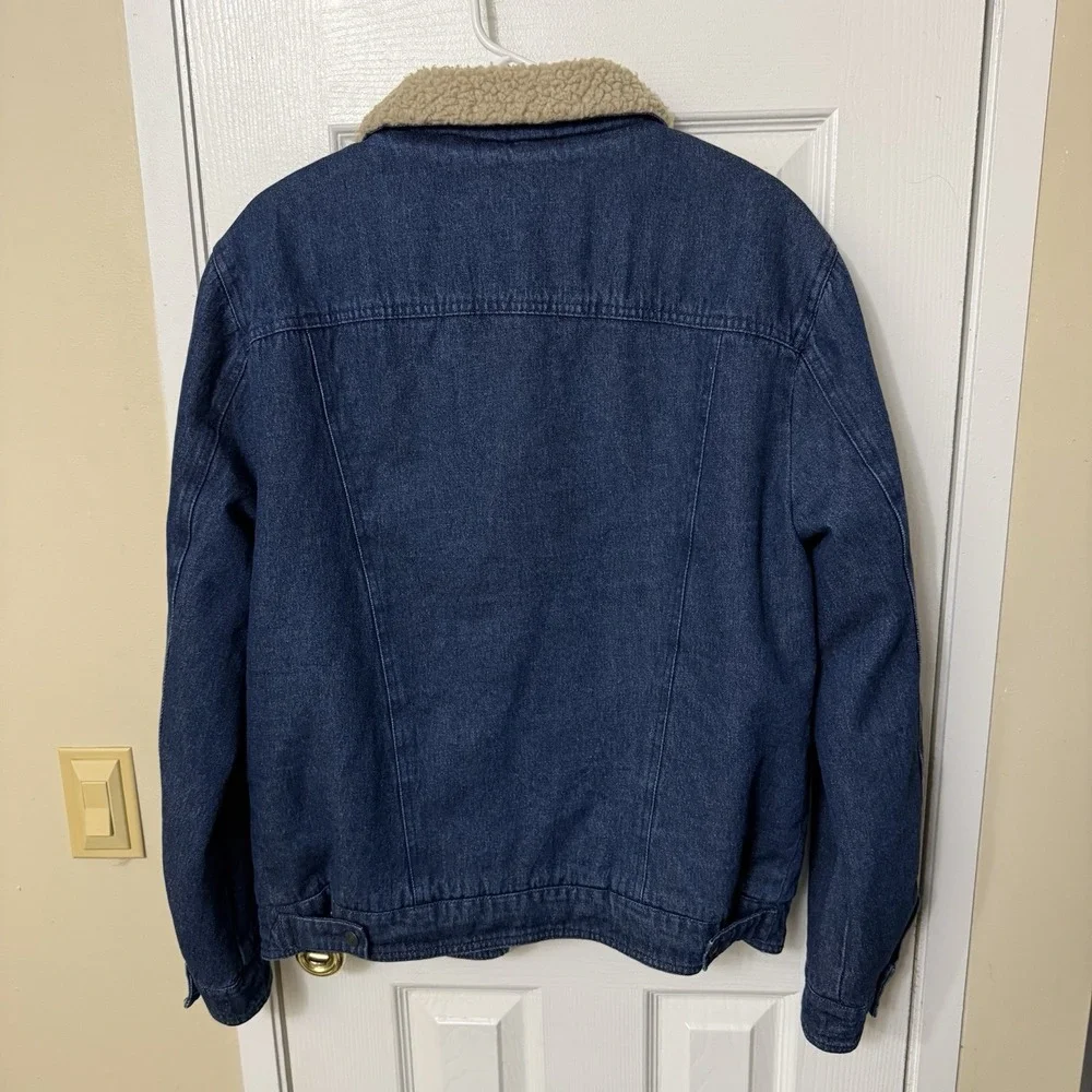 Levi's Premium Trucker Jacket Mens M Blue Denim Sherpa Lined Faux Fur Warm EUC